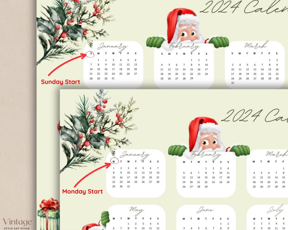 Printable 2024 Christmas Calendar, 2024 Noel Yearly Wall Calendar, New