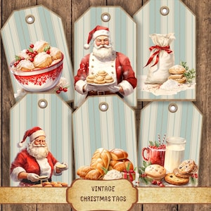 Christmas Junk Journal Tags,Holiday Gift 6 Labels,Digital DIY Christmas Gift Tags, Nostalgic Label,Classic Holiday Labeling,Santa Decoration