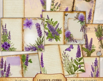 Lavender Collage Sheets, Vintage Purple Floral Digital Paper, Scrapbook Digital Purple Flowers, Basic Junk Journal Kit, Digital Download