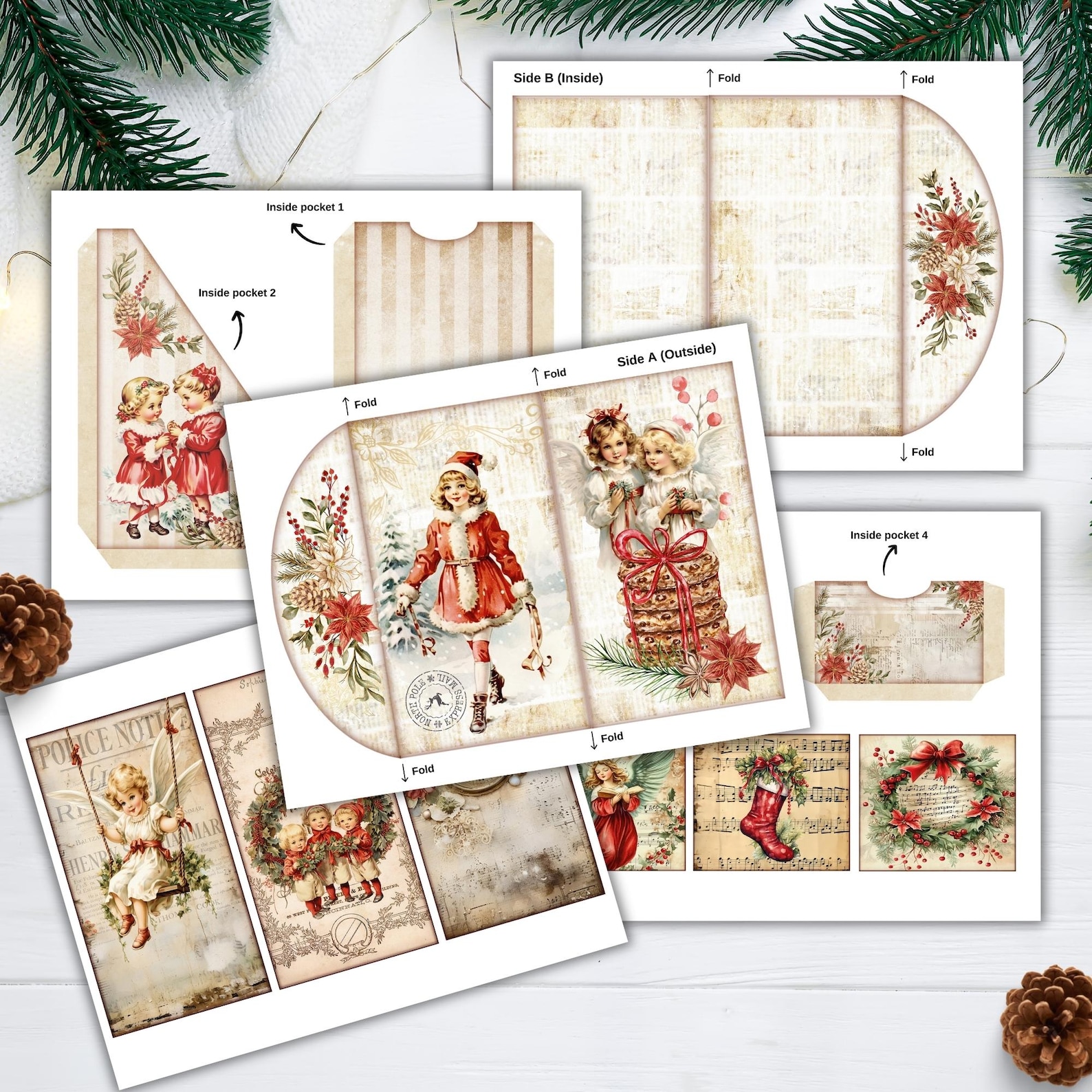Vintage Christmas Folio Kit, Printable Junk Journal Pages,holiday ...