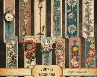 Puede incluir: Conjunto de diez marcapáginas florales vintage con marcos ornamentados. Los marcapáginas presentan una variedad de flores, incluyendo rosas, girasoles y margaritas, en tonos de rojo, amarillo, rosa y blanco. Los marcapáginas son perfectos para añadir un toque de encanto vintage a tu experiencia de lectura.