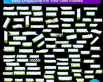 100+ Washi Tape Canva Frames Bundle, Easy Drag  Drop Scrapbook Elements & Planner Stickers,Digital Tape Photo Frames for Canva,Washi Border