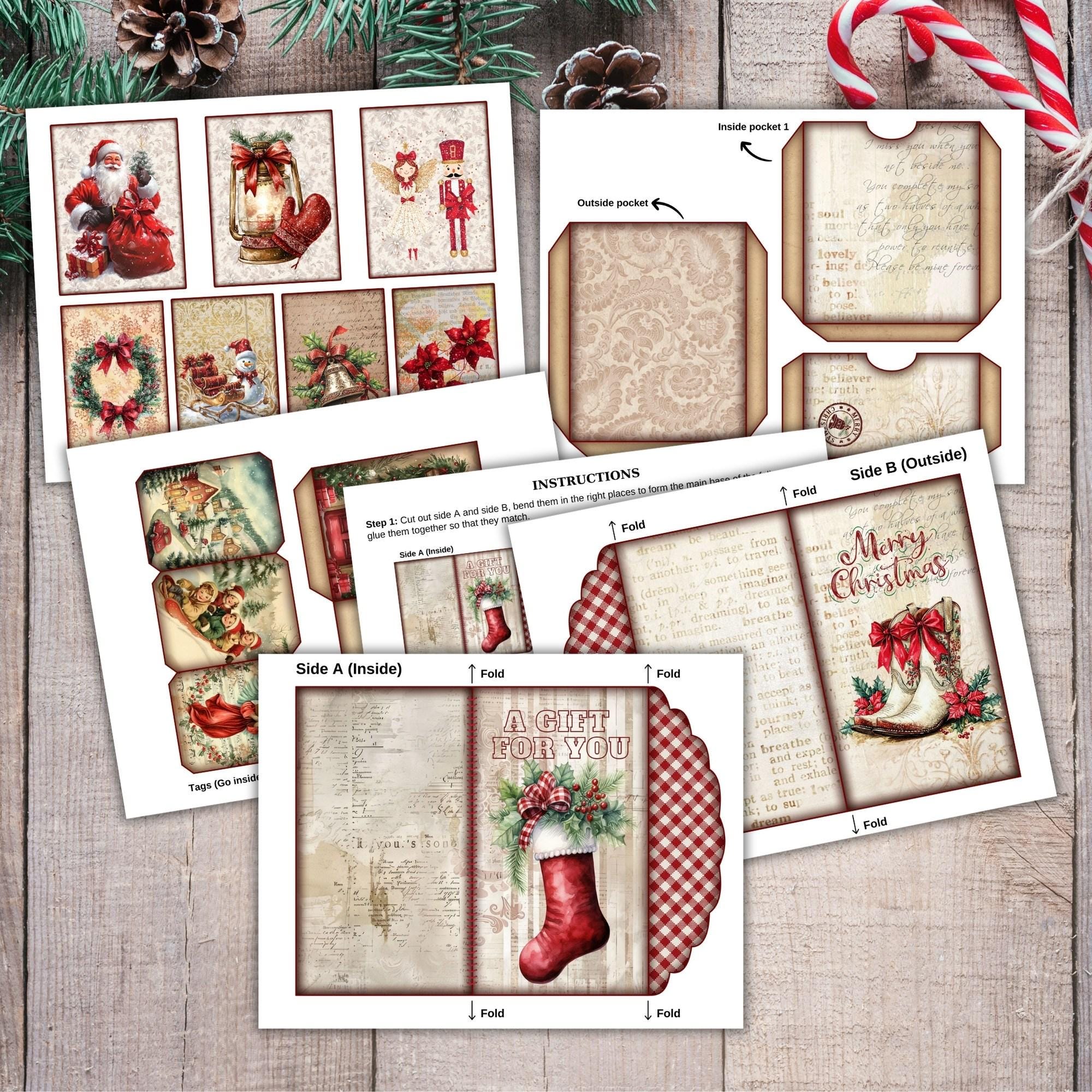 Christmas Junk Journal Folio Kit, Folding Folio , Handmade Christmas ...