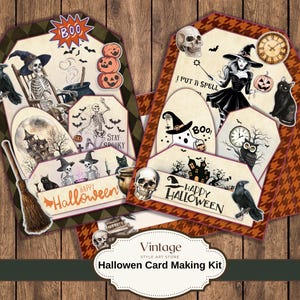 Kit para fazer cartões de Halloween com envelope, presente de itens efêmeros de Halloween, pasta de bruxa e esqueleto, pasta de bolso dobrável, pasta de scrapbooking, faça você mesmo