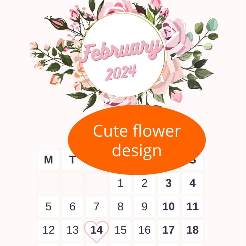 February 2024 Calendar for Valentines Day. Printable Calendar Etsy