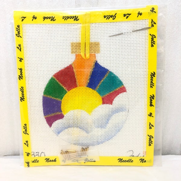 Jody Designs Sunshine Rainbow Puffy Clouds Ornament Handpainted Needlepoint Canvas