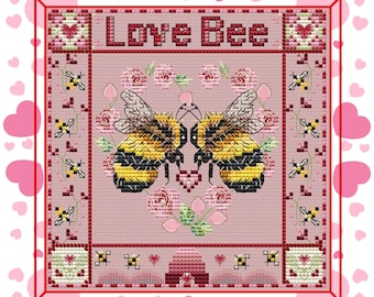 Love Bee by Zulifa Bee Helpers - PDF Instant Download Pattern - DIGITAL chart - Counted cross stitch