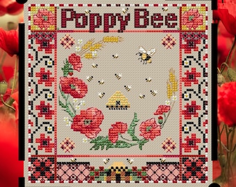 Poppy Bee by Zulifa Bee Helpers - PDF Instant Download Pattern - DIGITAL chart - Counted cross stitch