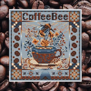 Coffee Bee by Zulifa Bee Helpers - PDF Instant Download Pattern - DIGITAL chart - Counted cross stitch