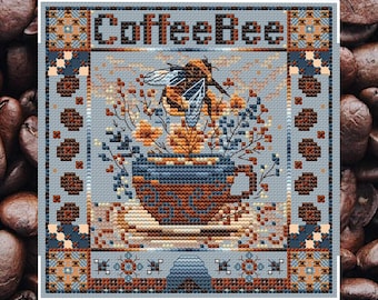 Coffee Bee by Zulifa Bee Helpers - PDF Instant Download Pattern - DIGITAL chart - Counted cross stitch