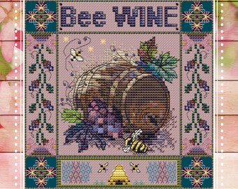 Bee Wine by Zulifa Bee Helpers - PDF Instant Download Pattern - DIGITAL chart - Counted cross stitch