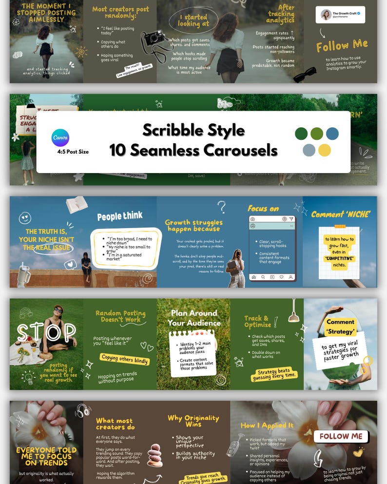 Seamless Instagram Carousels Bundle | Canva Templates for Smms, Content ...