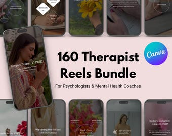 Therapist Instagram Reels Canva Bundle | Mental Health Video Templates for Psychologists and Coaches