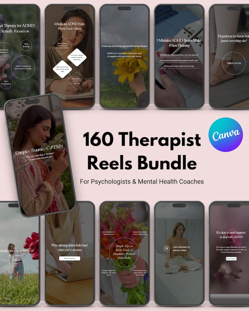 Therapist Instagram Reels Canva Bundle | Mental Health Video Templates ...