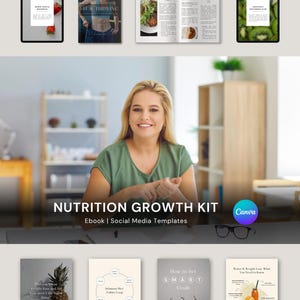 Libro electrónico de nutrición + Plantillas para redes sociales: Guía editable en Canva (Descarga digital)