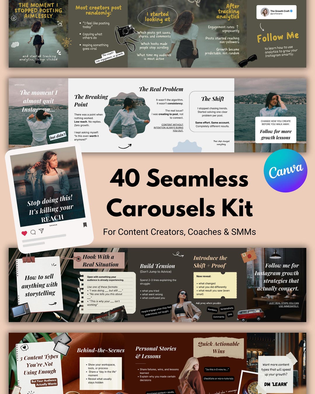 Seamless Instagram Carousels Bundle | Canva Templates for Smms, Content ...