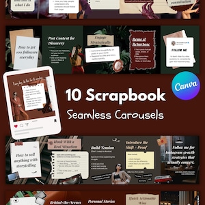 Scrapbook Instagram Nahtlose Karussell-Vorlagen Für Inhaltsersteller, Coaches & Social Media-Manager | Canva Bundle