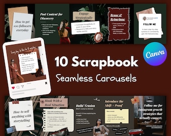 Plantillas de carrusel de Instagram para álbumes de recortes, perfectas para creadores de contenido, coaches y gestores de redes sociales / Paquete Canva