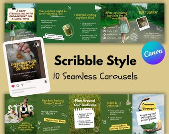 Scribble Style Instagram Seamless Carousel Templates For Coaches, UGC Creators & SMMs | Scrapbook Canva Bundle
