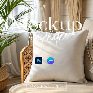 Blank Pillow Cover Mockup, Natural Pillow Mockup PSD, Square Pillow Photo Mockup, Styled Pillowcase Mockup, Kids Pillow Mock-up