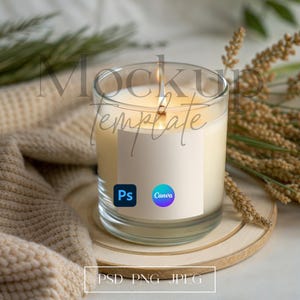 Glass Candle Mockup, Candle Jar Mockup, Candle Label Mockup, Lumient Clear Candle Mockup, White Glass Candle Mockup