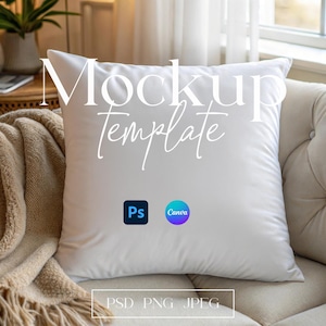 Square Pillow Mockup, Sofa Pillow Mockup, Pillow Cover Mockup, Editable Throw Pillow Mockup, Nursery Pillow PSD Mockup Simple Pillow Mockup