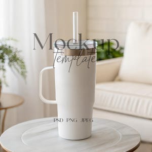 Boho Tumbler Mockup, Print on Demand Tumbler Mockup, PSD/Canva Tumbler with Handle Mock, Insulated Tumbler Mockup, Aesthetic Tumbler Mockup