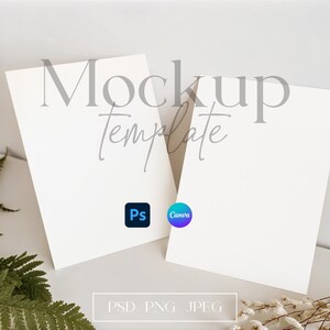 5 x 7 dubbele kaart mockup, bruids douche uitnodiging mockup, bruiloft uitnodiging mockup, minimaal twee kaarten mockup, boho wenskaart PSD mockup