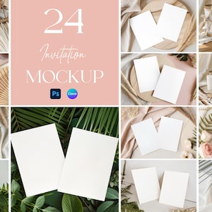 Maquetas de invitaciones, maquetas de invitaciones de boda, maquetas de tarjetas bohemias, maquetas modernas de tarjetas de 5x7 en Canva, maquetas de tarjetas de felicitación de cumpleaños en formato PSD