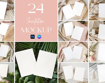 Invitation Mockup Bundle, Wedding Invite Mock, Boho Card Mockup Bundle, Modern 5x7 Card Canva Mockups, Birthday Greeting Cards Mockup PSD