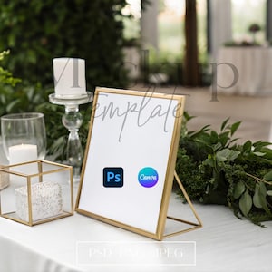 Wedding Table Number Mockup, Gold Frame 5x7 Table Sign Mockup, PSD/Canva Bar Menu Mockup,  Summer Tabletop Mockup, Framed Sign Mock Up