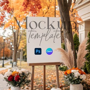 18x24 Fall Wedding Party Sign Mockup, Poster Mockup Canva, Autumn Welcome Sign Mockup PSD, Pumpkins Event Sign Mockup, Easel Sign Mockup