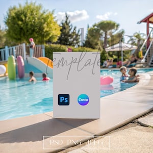 Maqueta de tarjeta de invitación para cumpleaños infantil, maqueta de tarjeta para fiesta en la piscina, maqueta de tarjeta de invitación de verano de 5x7, maqueta de tarjeta de invitación para baby shower en PSD/Canva