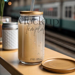 Coffee Glass Can Mockup, Libbey Glass Mockup, 16 oz Glass Can Mockup, Glass Beer Can Mockup, Glass Cup Mockup PSD, Clear Glass Can Mockup