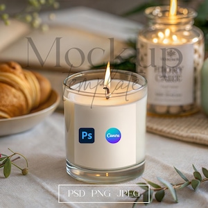 Lumient Glass Candle Mockup, Soy Candle Jar Mockup, Candle Label Mockup, Clear Glass Candle Mockup | PSD & Canva