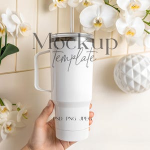 40 oz Tumbler Mockup, Hand Holding Tumbler Mockup, Insulated Tumbler Mockup, PSD/Canva Tumbler with Handle Mockup, Boho Tumbler Mockup