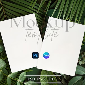 Mockup huwelijksuitnodiging, kaartmodel met twee kanten, groen briefpapier PSD-mockup, verjaardagsuitnodiging kaartmodel, 5 x 7 dubbel kaartmodel