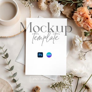 Floral Invitation Mockup, 5x7 Card Mockup, Neutral Greeting Card Mockup, Wedding Flower Invite Mockup, Spring/Summer Invite Card Mockup