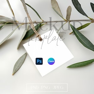 Square Gift Tag Mockup, Thank You Tag PSD Mockup, Minimal Favors Tag Mock-Up, Wedding Favors Tag PSD Mockup, Clothing Tag Canva Mockups