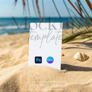 Beach Party 5 x 7 invite mockup, oceaan bruiloft uitnodiging mockup, wenskaart mockup, bruiloft briefpapier mockup, smart object kaart mockup