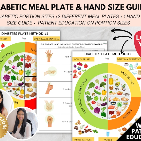 Doctor Made- Portion plate, Hand portion size guide, Diabetic Meal Plan, Diabetes Food List, Diabetic Food List, Diabetic Food Chart, pdf