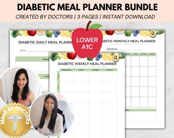 Diabetic Meal Planner Bundle: Daily, Weekly, Monthly (Digital Download)