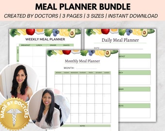 Doctor Made- Daily, Weekly, Monthly Meal Planner Bundle, Embrace meal plan, Diabetic meal plan, Plant based meal plan, School lunch planner