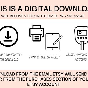 Peut inclure: Un graphique de t&eacute;l&eacute;chargement num&eacute;rique avec des ic&ocirc;nes pour t&eacute;l&eacute;charger, imprimer et utiliser sur une tablette. Le texte indique "Ceci est un t&eacute;l&eacute;chargement num&eacute;rique. Vous recevrez 2 PDF dans les tailles&nbsp;: 17 x 11&nbsp;pouces et A3. Disponible imm&eacute;diatement apr&egrave;s le t&eacute;l&eacute;chargement. Imprimer ou utiliser sur une tablette. Commencez &agrave; r&eacute;duire votre AIC d&egrave;s aujourd'hui. T&eacute;l&eacute;chargez depuis l'e-mail qu'Etsy vous enverra ou depuis la section Achats de votre compte Etsy."
