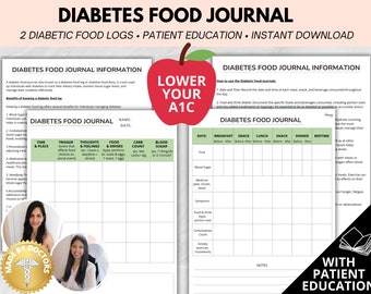 Doctor Made- Diabetes Food Journal, printable diabetic log book, diabetes logbook, diabetes food log, Diabetes Food List, Diabetic meal plan