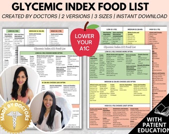 Doctor Created- Glycemic Index Food List, Glycemic Food List, Grocery List ,Diabetic Food List, Food Chart shopping list ,Diabetes printable