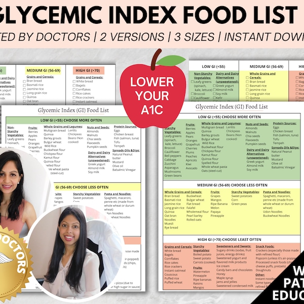 Doctor Created- Glycemic Index Food List, Glycemic Food List, Grocery List ,Diabetic Food List, Food Chart shopping list ,Diabetes printable