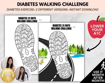 Doctor Made- Diabetes Walking Challenge, 30 Day Challenge, Running log, Walking tracker printable, Diabetic food list, Diabetic meal plan