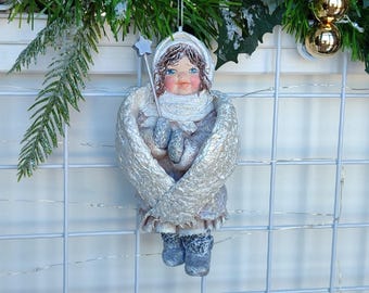 Figura de ángel de algodón, adorno vintage para árbol de Navidad