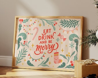 Vintage 'Eat Drink & Be Merry' Christmas Art Print (Digital Download)